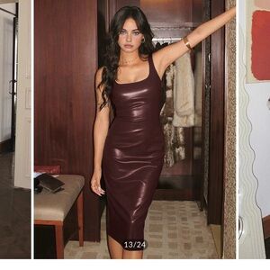 Commense Faux Leather Midi Dress in Deep Burgundy